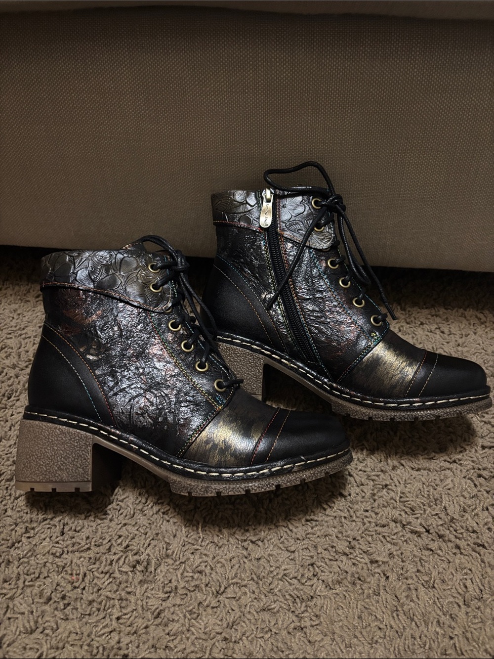 L'Artiste by Spring Step Leather Lace-Up Boots - Fallinluv - Black Multi - 5.5